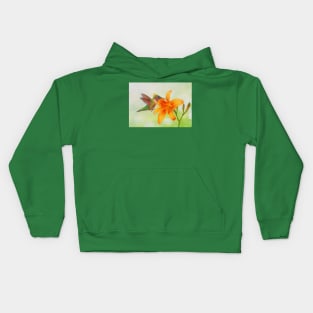 Hummingbird and Orange Day Lily Kids Hoodie